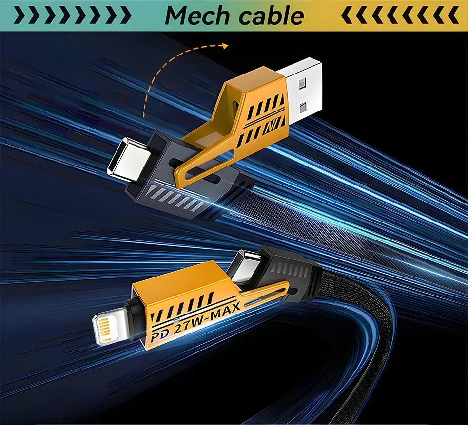 Convertible 4-in-1 Fast Charging Cable (USB-A/C → Lightning/USB-C) – 1 m, Braided