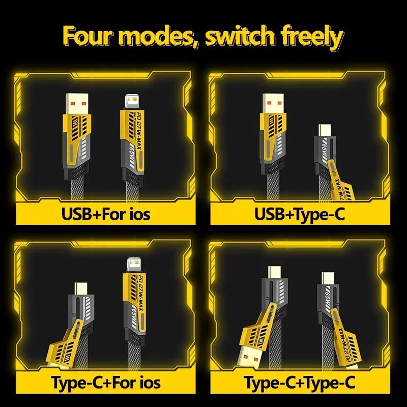 Convertible 4-in-1 Fast Charging Cable (USB-A/C → Lightning/USB-C) – 1 m, Braided