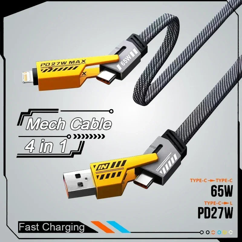 Convertible 4-in-1 Fast Charging Cable (USB-A/C → Lightning/USB-C) – 1 m, Braided