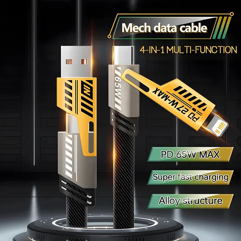 Convertible 4-in-1 Fast Charging Cable (USB-A/C → Lightning/USB-C) – 1 m, Braided